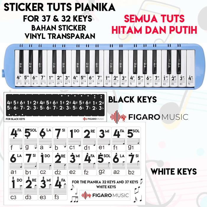 Stiker Pianika 37 Keys, 32 Keys - Sticker Tuts Pianika Melodica Simple Polos - DOREMI, NOT ANGKA,