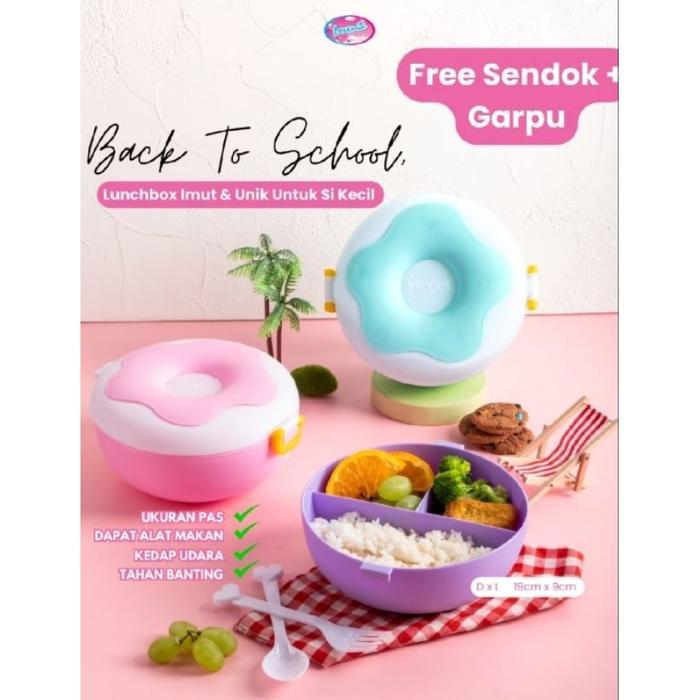 1 Set Lunch Box Donut dengan Sendok / tempat makan donat free sendok garpu / kotak bekal Donat BPA