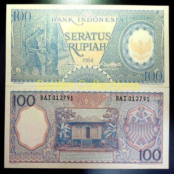 Uang Kuno Indonesia 100 Rupiah Seri Pekerja Biru 1964 UNC