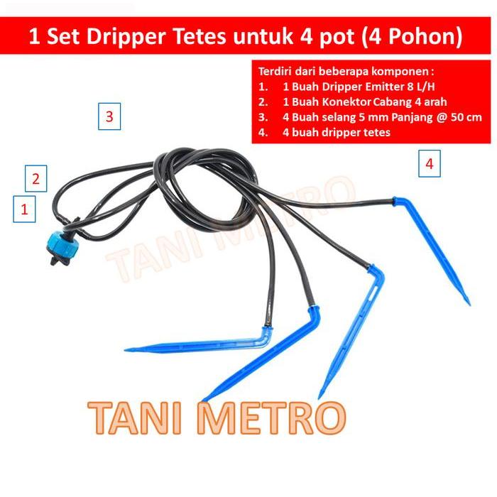 DISKON 1 Set Dripper Tetes Dripper Emitter Konektor 4 arah dan Selang 5 mm