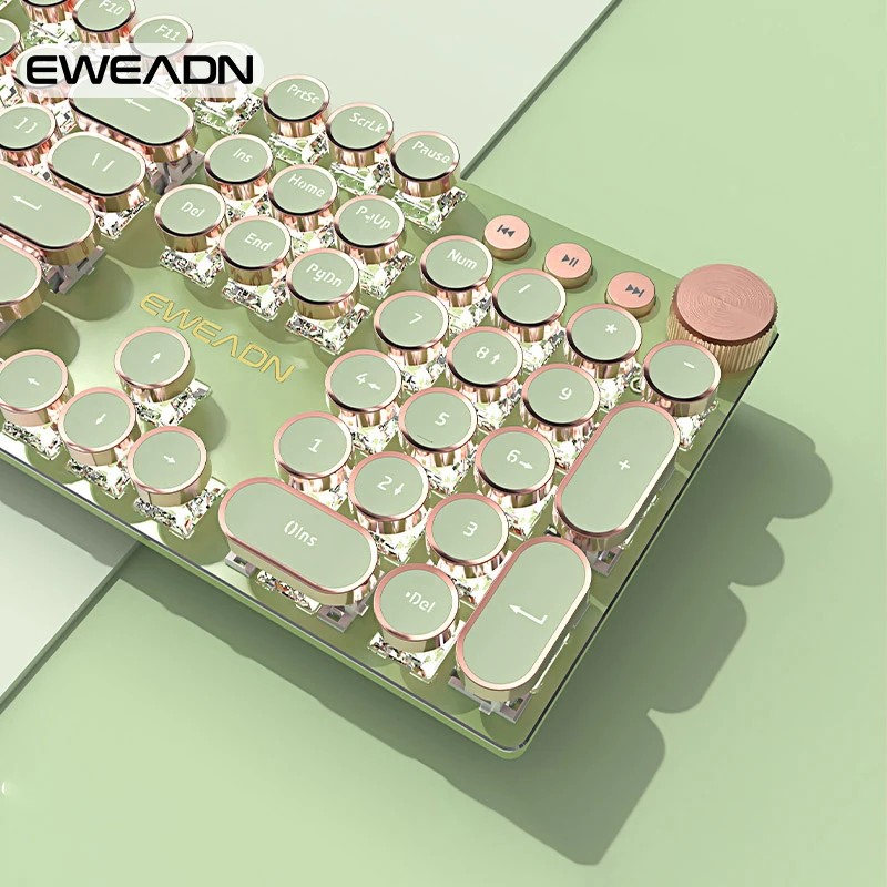 EWEADN V20 Mechanical Keyboard Wired Cute 104 Keys Round Keycaps Gaming Keyboard Retro Punk White