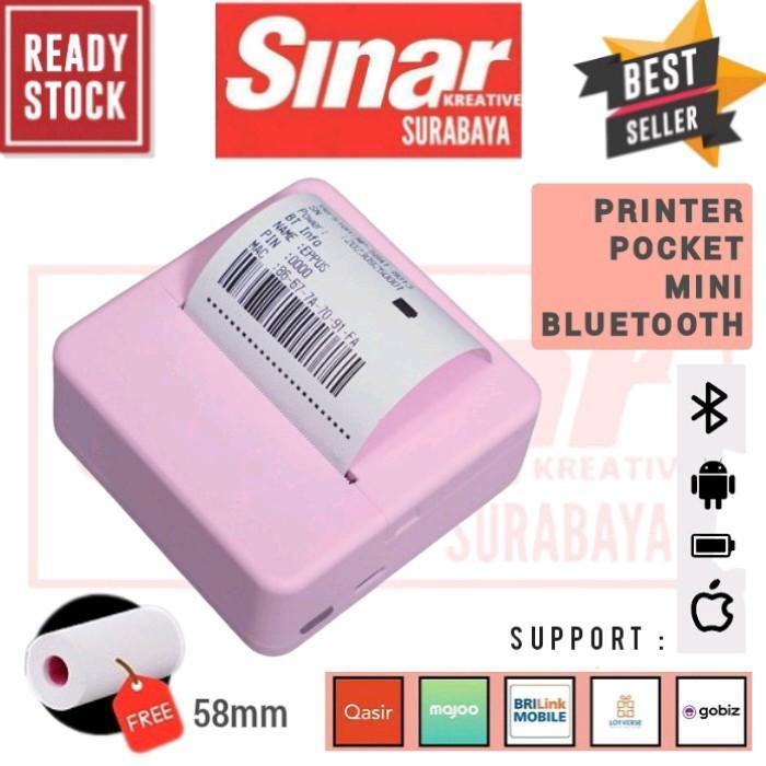 MINI PRINTER POCKET BLUETOOTH 5859 PINK BLACK BLUE WHITE SERIES - THERMAL PORTABLE LABEL CHARGER ROL