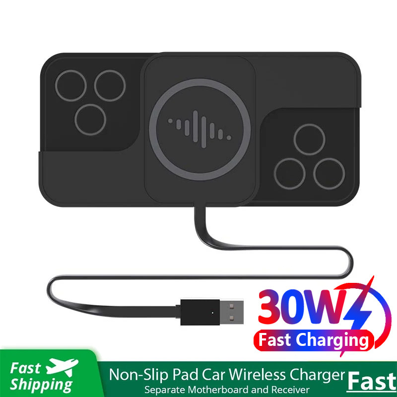 30W Fast Car Wireless Charger Pad for iPhone 15 14 13 12 Samsung Huawei AirPods Phone Non-slip Quick