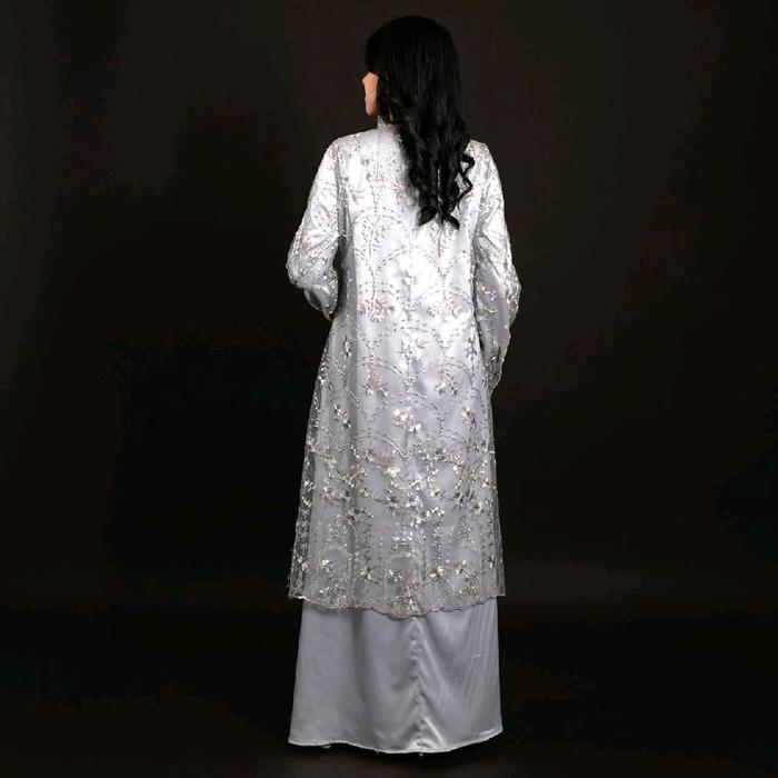 Kataqila Gamis Outer Premium Tile Brokat Jelita Abu Silver