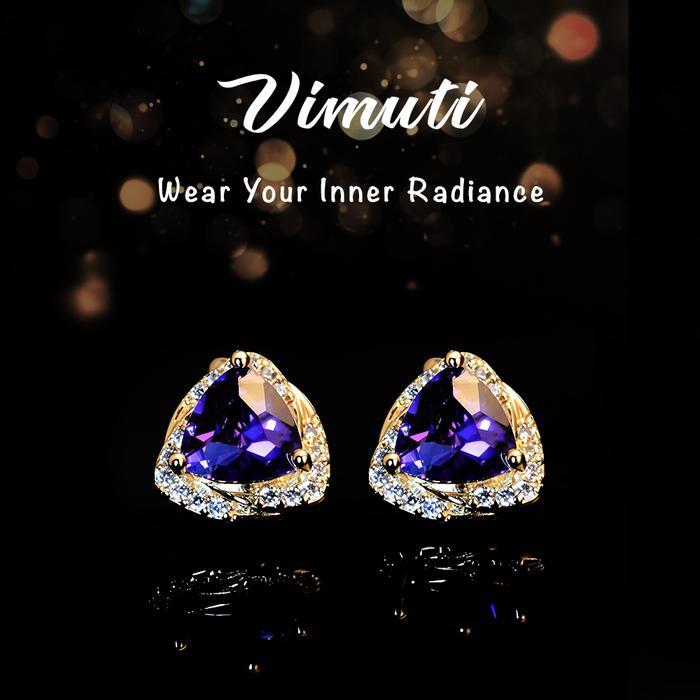 Anting Wanita Segitiga Zirkon Ungu Lapis Emas Champagne Tembaga