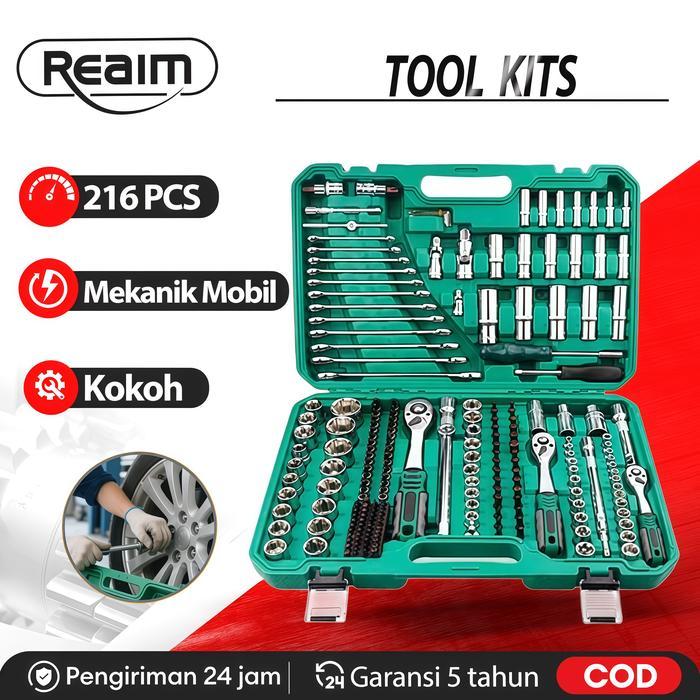 REAIM Tool Kit Set Perkakas Set Kunci Set Lengkap Tool Box Set 216PCS Perkakas Lengkap dengan Box