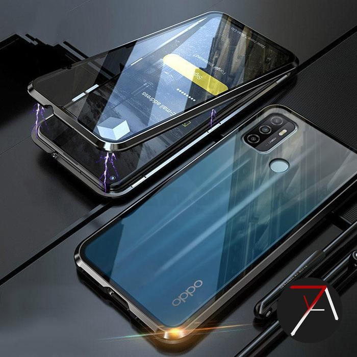 Oppo A53 Double Side Glass Magnetic Case Metal Cover Depan Belakang