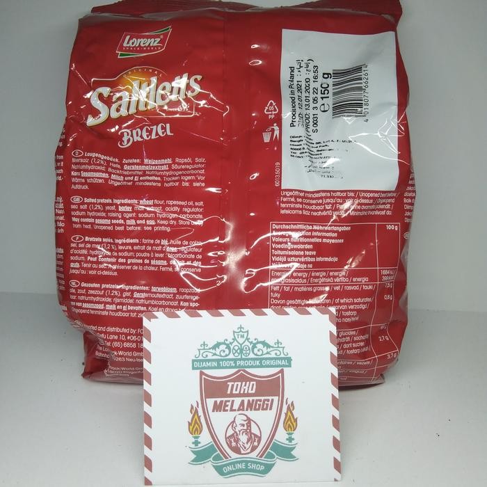 

SNACK LORENZ SALTLETTS BREZEL PRETZEL BRETZEL SEA SALT 150 GR BAKED