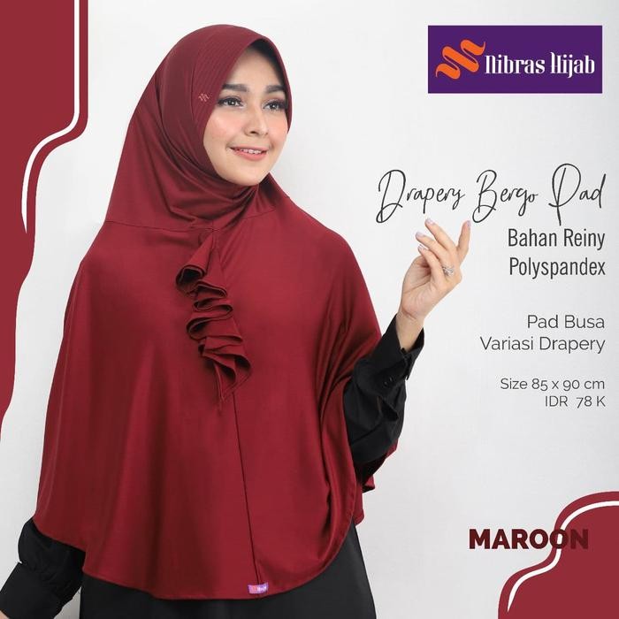 NIBRAS HIJAB DRAPERY BERGO PAD WARNA MERAH CABE BAHAN POLYSPANDEX