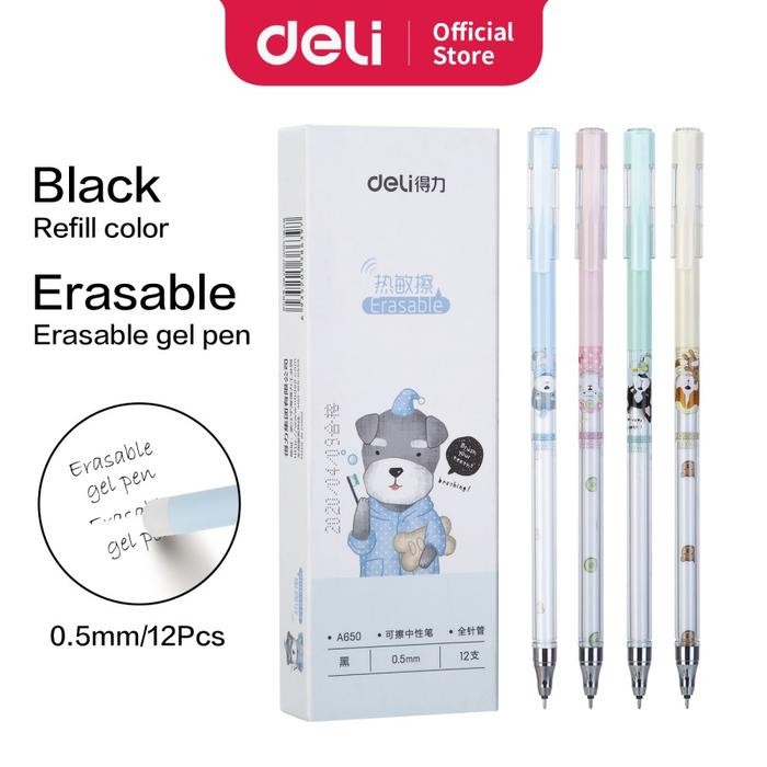 

Deli Erasable Gel Pen Pulpen Gel 0.5mm Bullet Warna Hitam A650 Tinta Penghapus Stationery