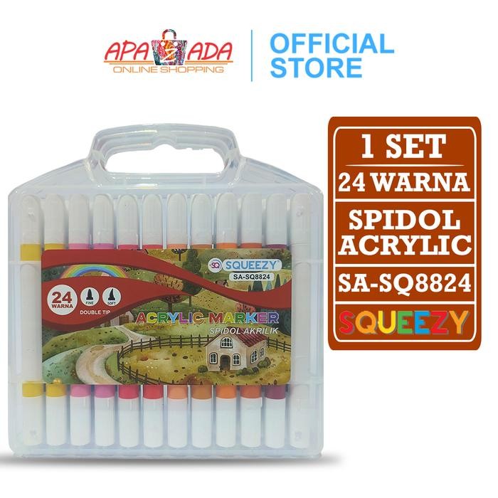 

Apazada - Spidol Akrilik Dual Tip [1 Set - 24 Warna] / Pena Cat / Acrylic Marker Squeezy Sa-Sq8824