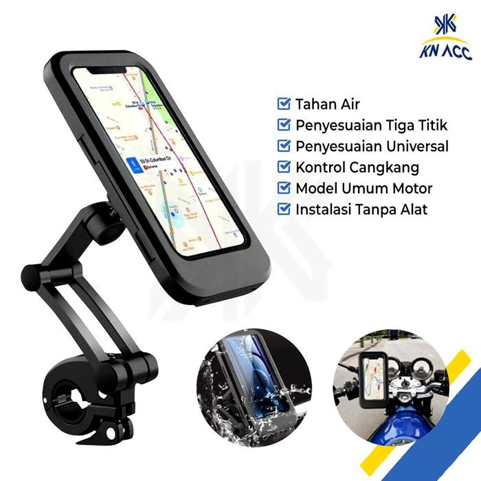 [KN ACC] PHONE HOLDER HP MOTOR / SEPEDA WATERPROOF ANTI AIR 360