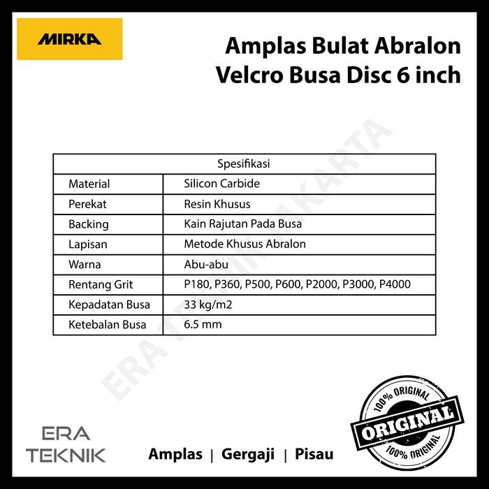Paling Murah 20 Pcs Amplas Bulat Mirka Abralon 6" Velcro Busa Disc Grit 3000 4000 Terlariss 