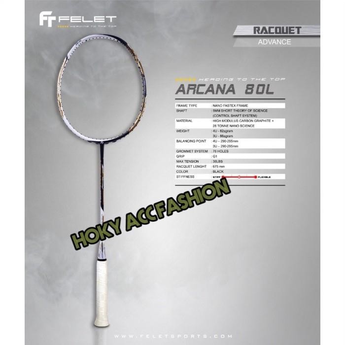 Raket Badminton Felet Arcana 80L - Arcana 80 L Black White Original