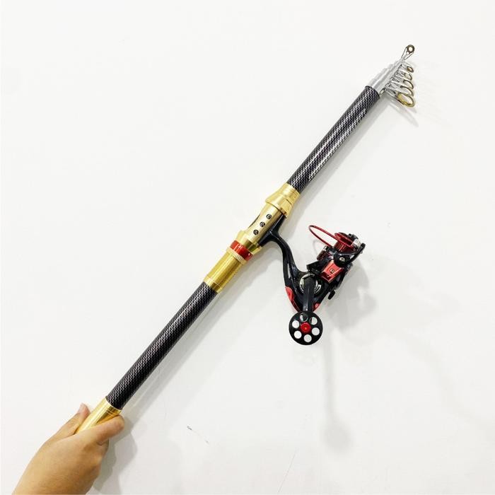 Paket 1 Set Joran Pancing Laut Antena Portable High Carbon Joran Laut Teleskopik Dengan Reel Pancing