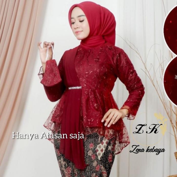Atasan Kebaya Aurora Selendang Bahan Tulle Bordir Kebaya Modern Wanita Kebaya Wisuda Masakini Baju