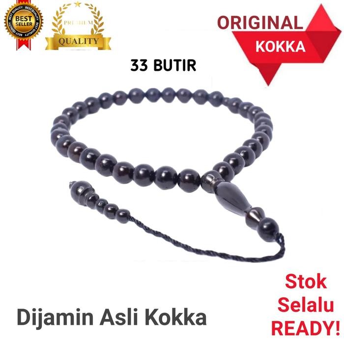 tasbih kayu kokka kaokah kaukah koka kaoka asli 33 butir bulat hitam