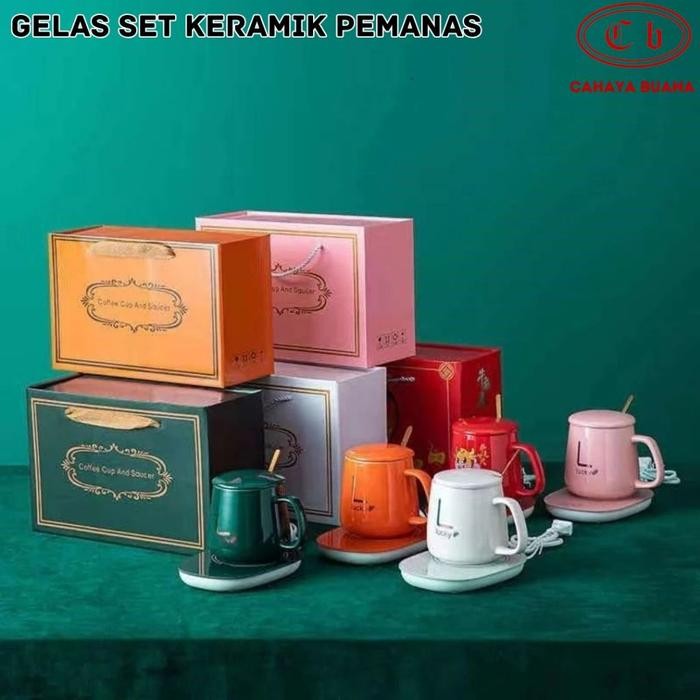Gelas dan Pemanas Air / Gelas Set Keramik Pemanas / Cangkir Set Dengan Alat Pemanas / Mug Cangkir