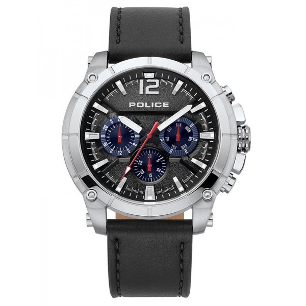 [PENAWARAN TERBATAS] Jam Tangan Pria Police Original 100% Leather Sport Silver 15724JS-02