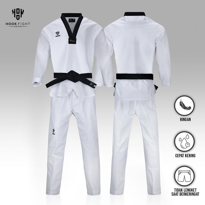Hot Sale Baju Taekwondo Kerah Hitam Hook Dobok Seragam Taekwondo Dobok Seragam Taekwondo Kerah