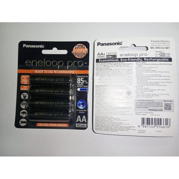 Terbaik Baterai Panasonic Rechargeable Eneloop Pro Aa 2550 Mah A2 Isi 4 Japan Terlariss !!