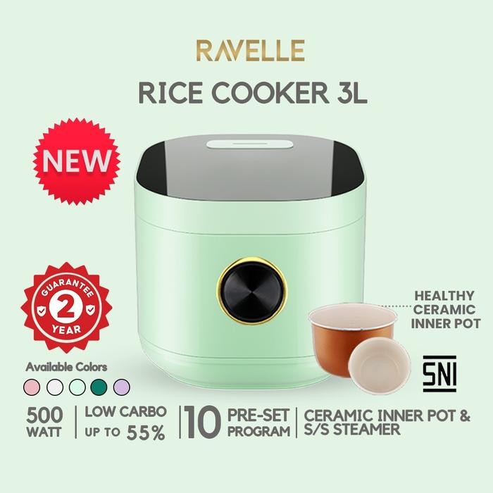 New Ravelle Digital Rice Cooker Low Carbo 3L (1.2L nasi)