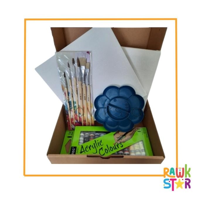 

Rawkstar Paket B Lukis Kanvas 20X20 Painting For Kids Arts 2 Pcs Kanvas Polos 1 Set Kuas 12 Warna