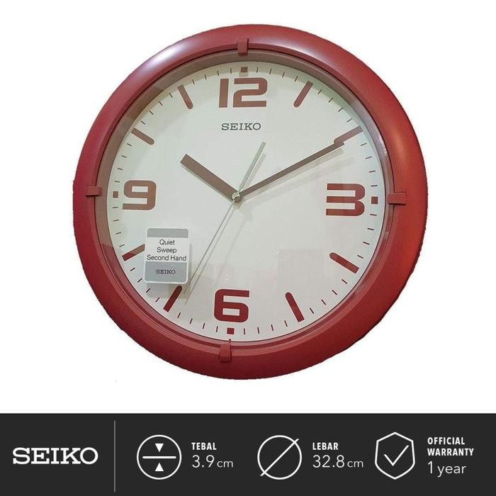 Jam Dinding Seiko Qxa767R Merah Bulat Detik Senyap Original