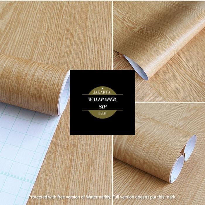 New wallpaper stiker dinding motif kayu kuning muda
