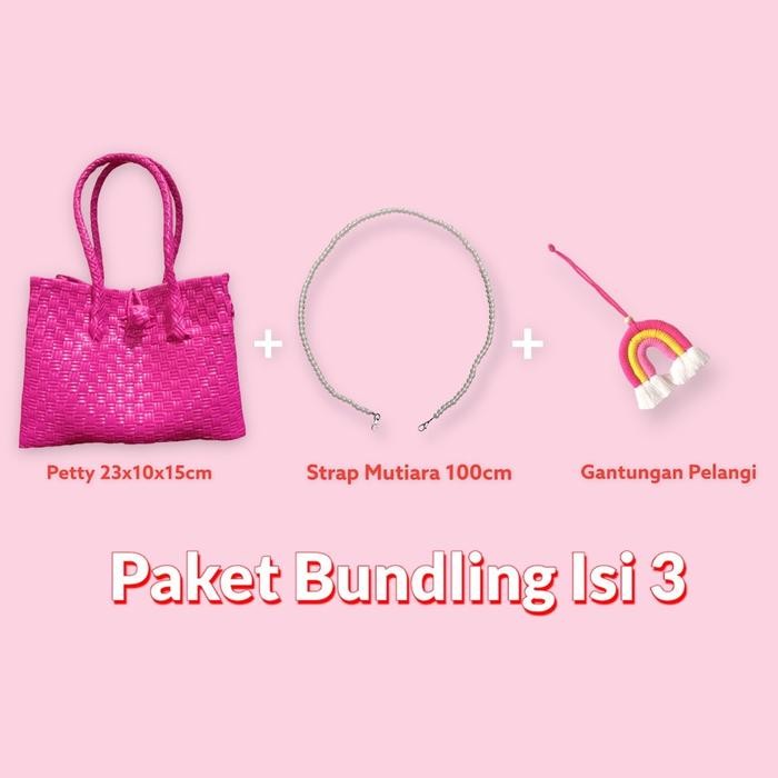 Top Majid Tas Handmade Tas Wanita PAKET BUNDLING ISI 3 (Petty Polos+Strap Mutiara+Rainbow Charm)