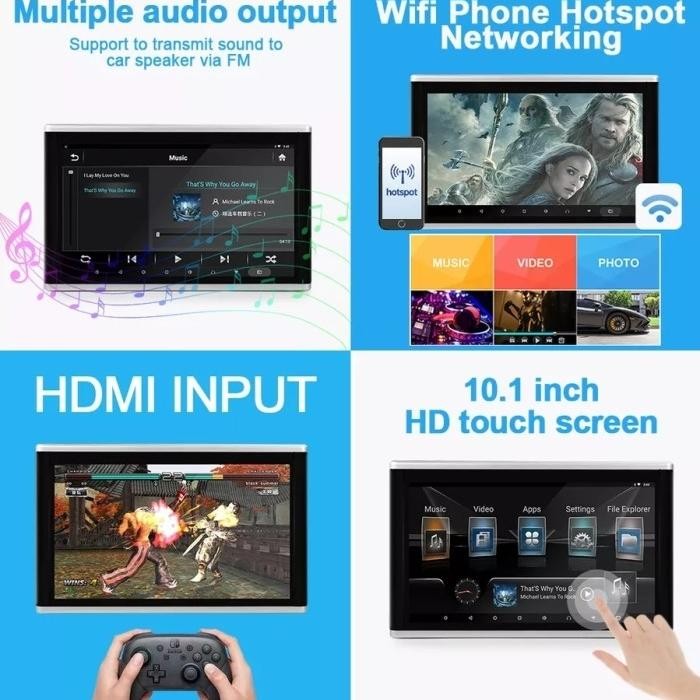 Tv Headrest 10.1" Android System, Ips Touch Screen, Av, Hdmi Promo 