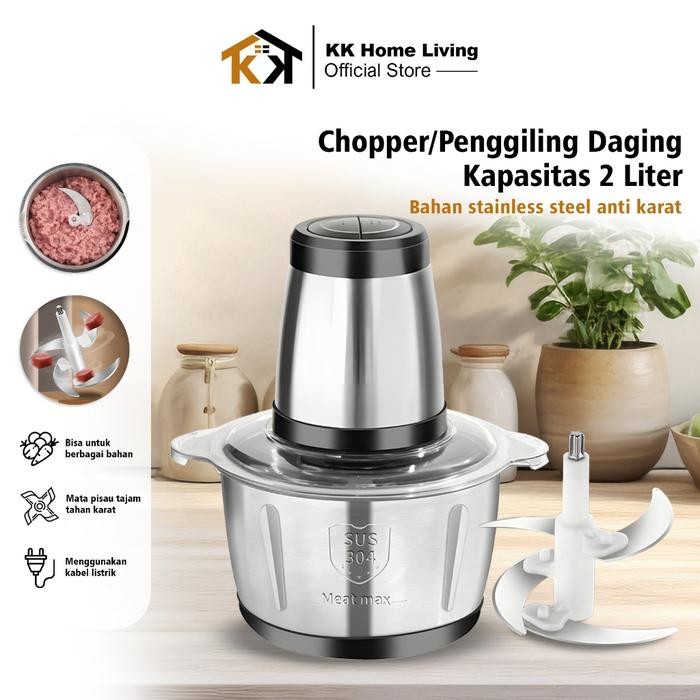 New (KK) Wadah Pisau Blender Chopper 2L Mesin Penggiling Daging Stainless Steel