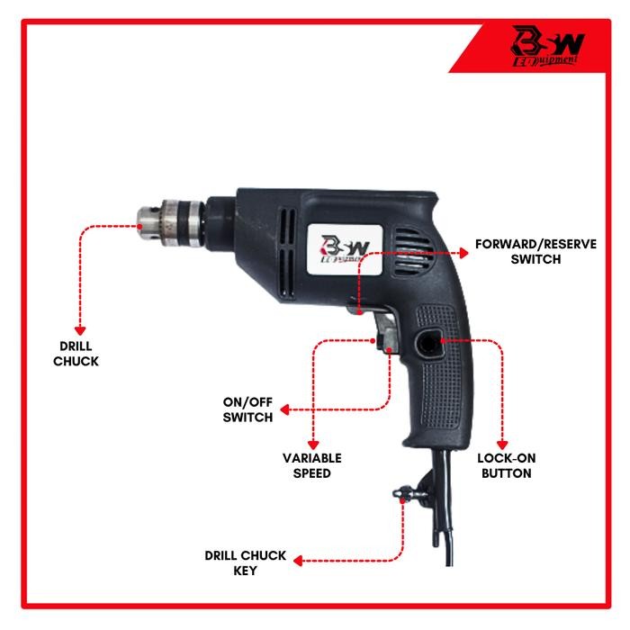 Bor Tangan Bor Listrik Drill Bolak Balik BSW606 Bor Dinding 10MM