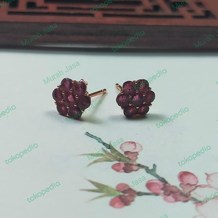 Anting tusuk / Giwang perak Red Garnet bersertifikat best seller