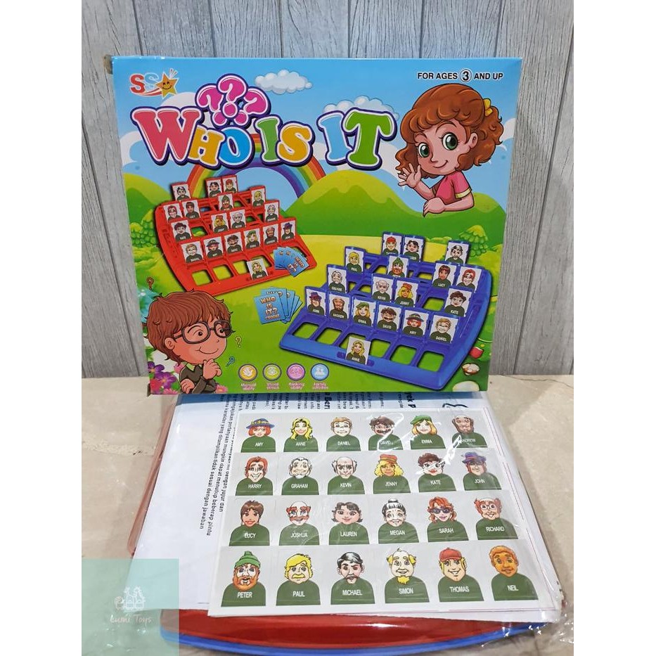 STOK TERBATAS  MAINAN KELUARGA BOARD GAME WHO IS IT TEBAK GAMBAR ORANG KARTU KOTAK GAMES