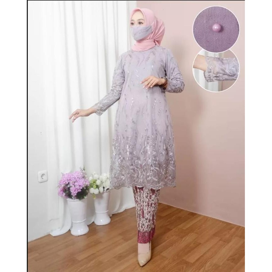 DISKON Setelan Kebaya Modern Tunik Tulle Bordir Ukuran Jumbo LD 130//Setelan Kebaya Jumbo READY