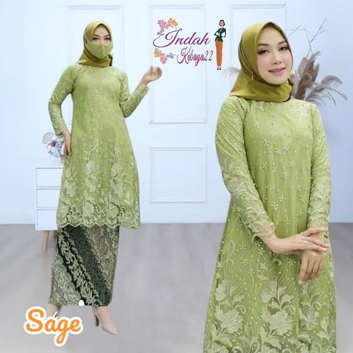TERMURAH Setelan Kebaya Tunik Kurung Brokat Tile Kebaya Elegan Modern Atasan Baju Kebaya Wanita