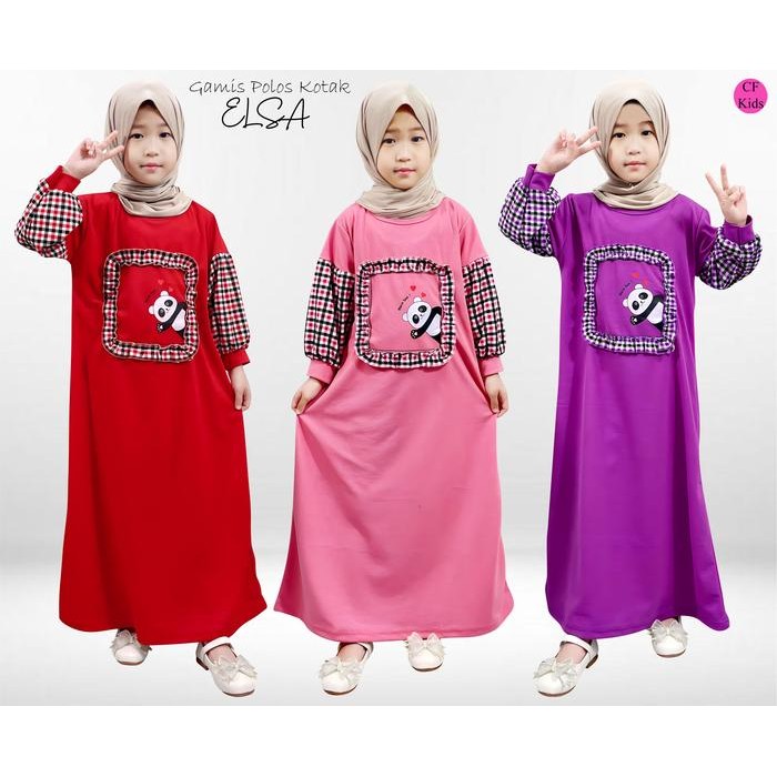tci0- Cf Kids Gamis Anak Perempuan Polos Kotak Elsa