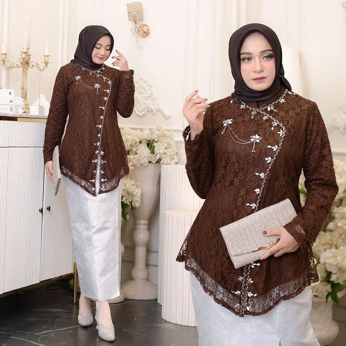 TERMURAH Kebaya Janggan Modern Burkat Payet Elegan Free Hijab Untuk Wisuda dan Lamaran Mewah READY
