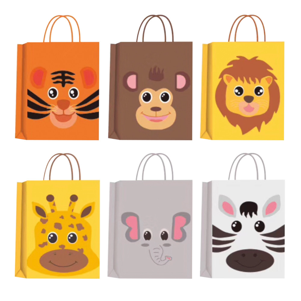 5Pcs Jungle Safari Animal Zoo Happy Birthday Party Paper Candy Box Kids Gift Cookies Packaging Bags 