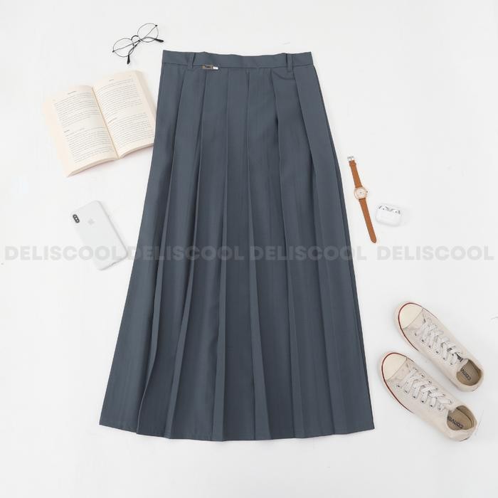 ypa5- Deliscool Full Rempel Seragam Sekolah Sma Rok Rempel Abu Bahan Premium Rok Rempel Sma