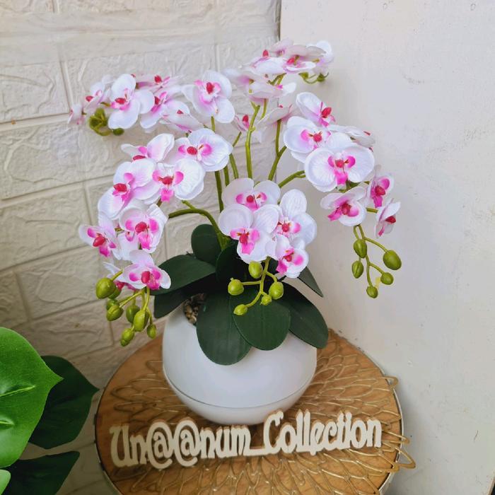 Baru Bunga Anggrek Artificial 6Tangkai Pot Besar