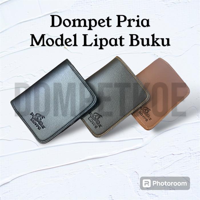 Dompet Pria Bovis Pendek Lipat Dua Model Buku Terbaru Bahan Kulit PU Sintetis Lunak dan Lentur Kartu