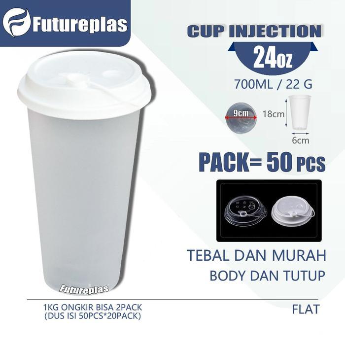 Cup & Tutup 50 PcsCup Injection 24Oz 700Ml / Gelas Plastik + Connected Lid Sambung/24Oz Datar/Cup