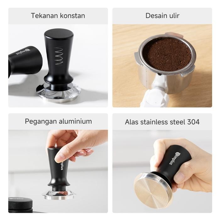 

SUPER PROMO DOUBLE SUBSIDISIMPLUS COFFEE TAMPER 51MM TEKANAN KONSTAN DESAIN ULIR PEGANGAN ALUMINIUM