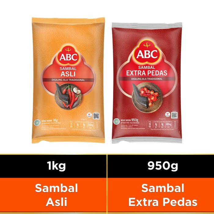 

Stok Baru ABC Bundling Sambal Asli 1 kg & Sambal Extra Pedas 950 g