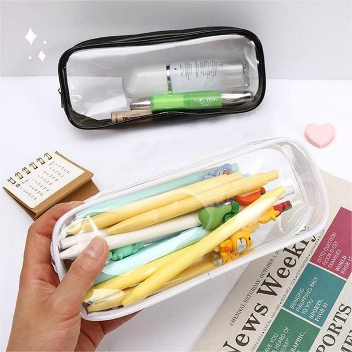 

Tempat pensil transparan PVC Kotak pensil lucu korea Tas kosmetik kapasitas besar dengan Pouch