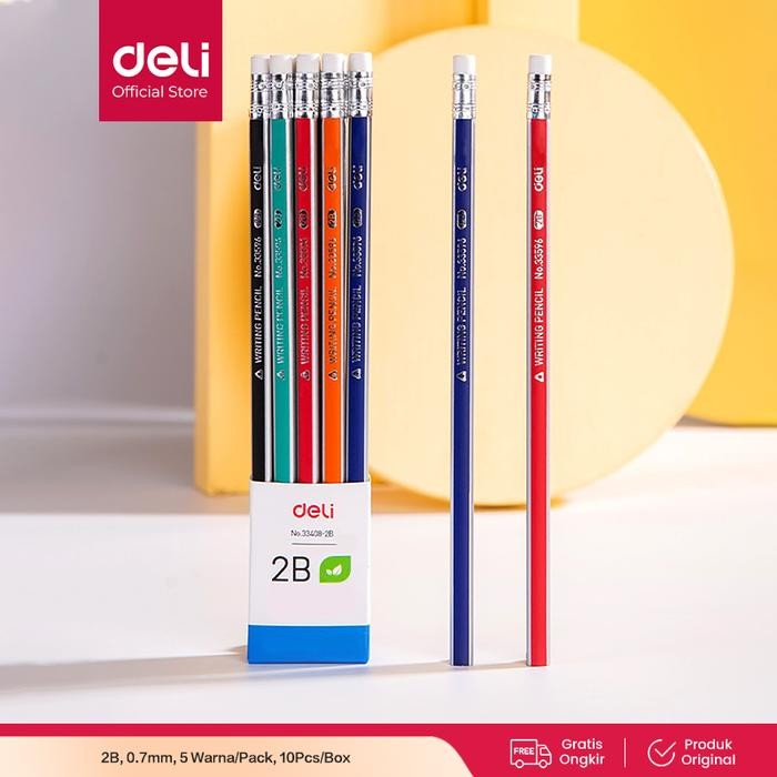 

Deli Graphite Pencil / Pensil Kayu 2B Isi 10pcs Dengan Penghapus 33408