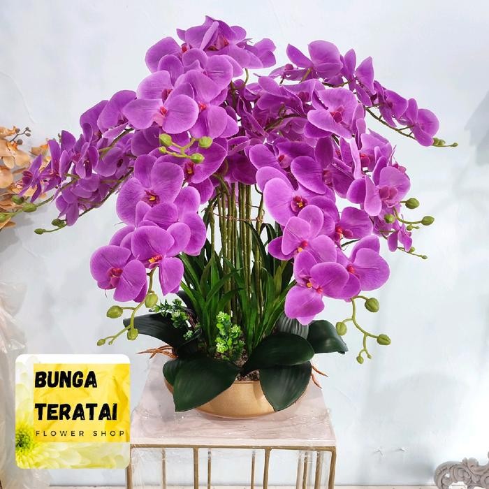 BUNGA ANGGREK LATEX 12 TANGKAI JUMBO POT BULAT ARITIFICIAL