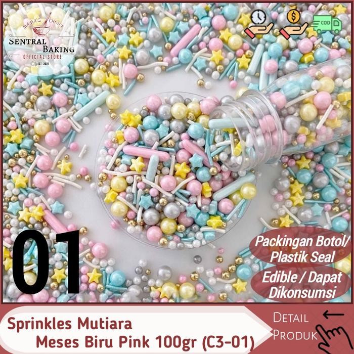 

Stok Baru Sprinkel Mutiara Meses Biru Pink 100gr (C3-01)/ Springkel Sprinkle Kue